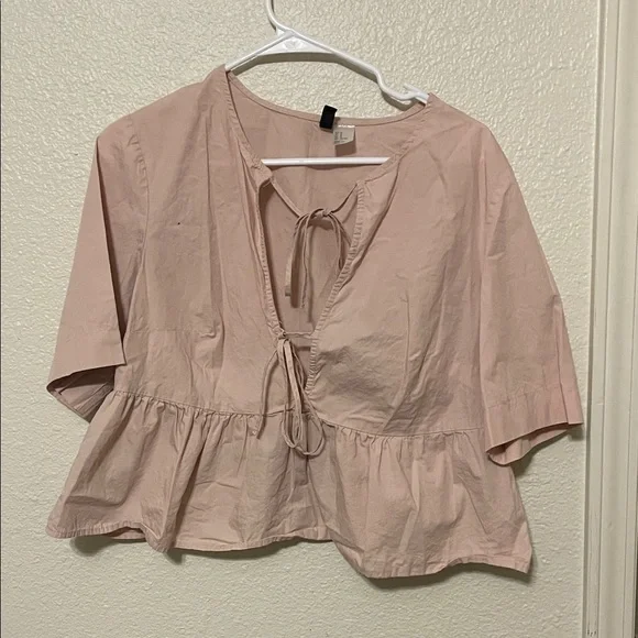 H&M pink tie front peplum top - Picture 1 of 2